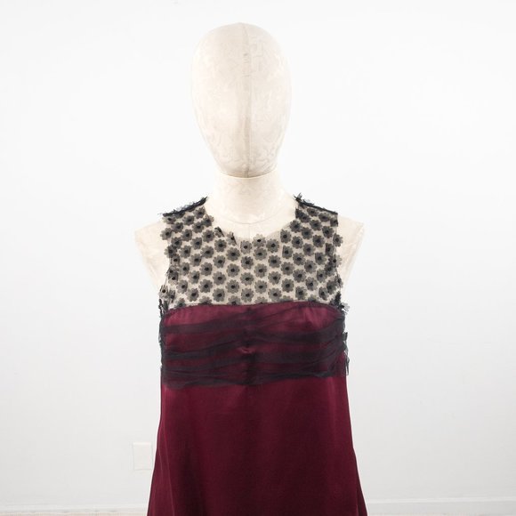 Lela Rose Dress 6 Silk Daisy Mesh Bubble Mini Red Holiday - Picture 8 of 13